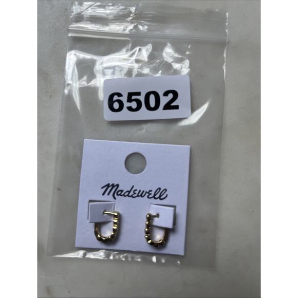 Madewell Tennis Collection Bezel Set Crystal Carabiner Hoop Earrings Gold Tone - Picture 5 of 5